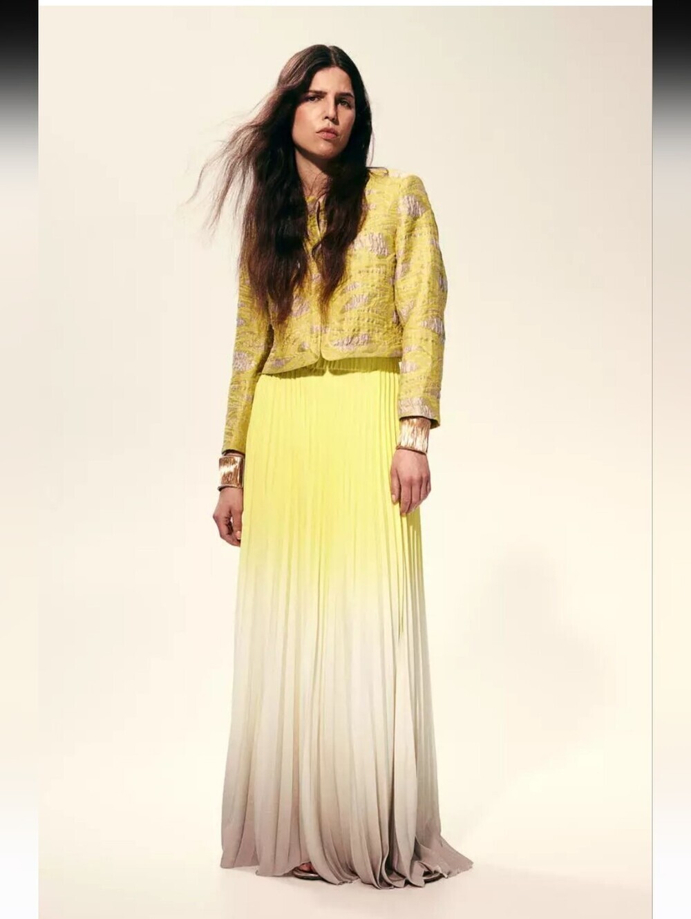NWT H&M Ombre Pleated Maxi Skirt Yellow Size XL